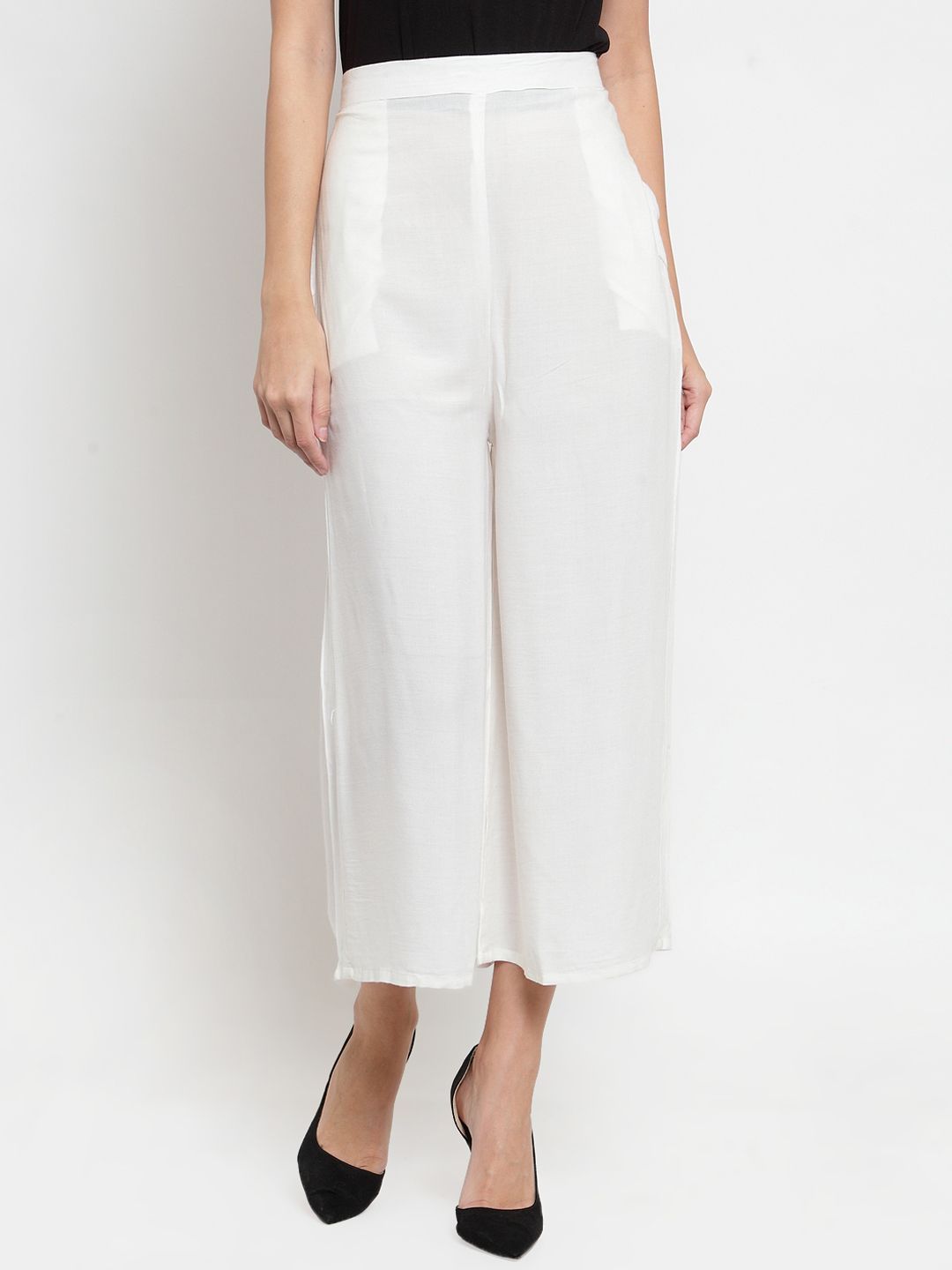 Clora Creation Women Off-White Regular Fit Solid Culottes Price in India