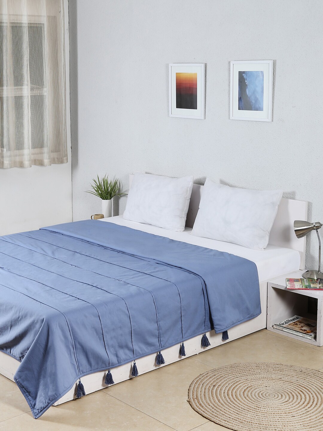 House This Blue Cotton Double Bed Cover Price in India