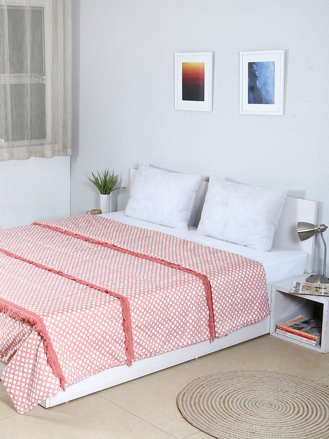 House This Pink Cotton Bed Cover Price in India