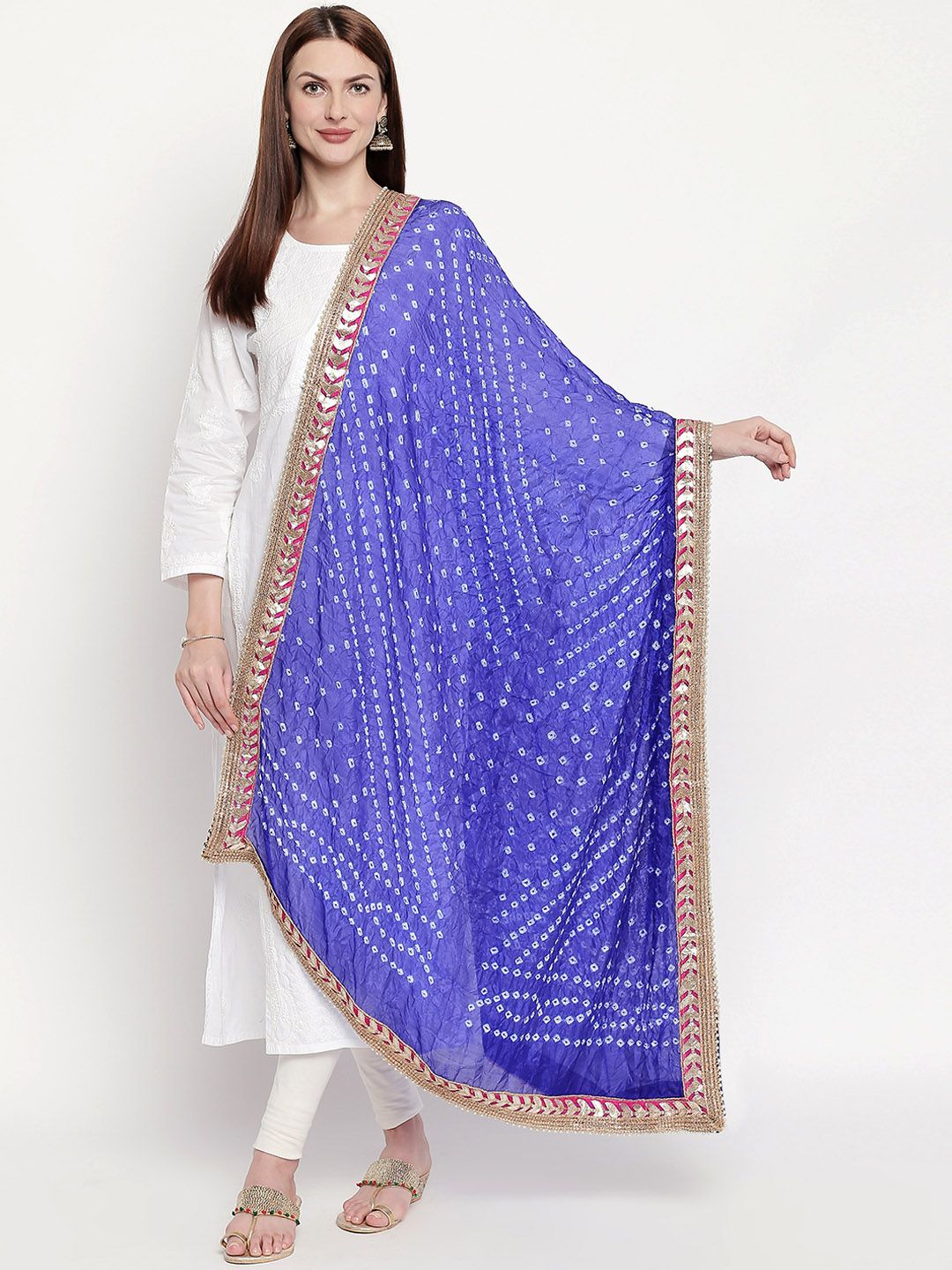 Dupatta Bazaar Blue & White Bandhani Dyed Gotta Patti Dupatta Price in India