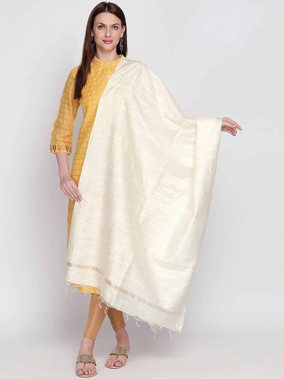 Dupatta Bazaar Off-White Solid Dupatta Price in India