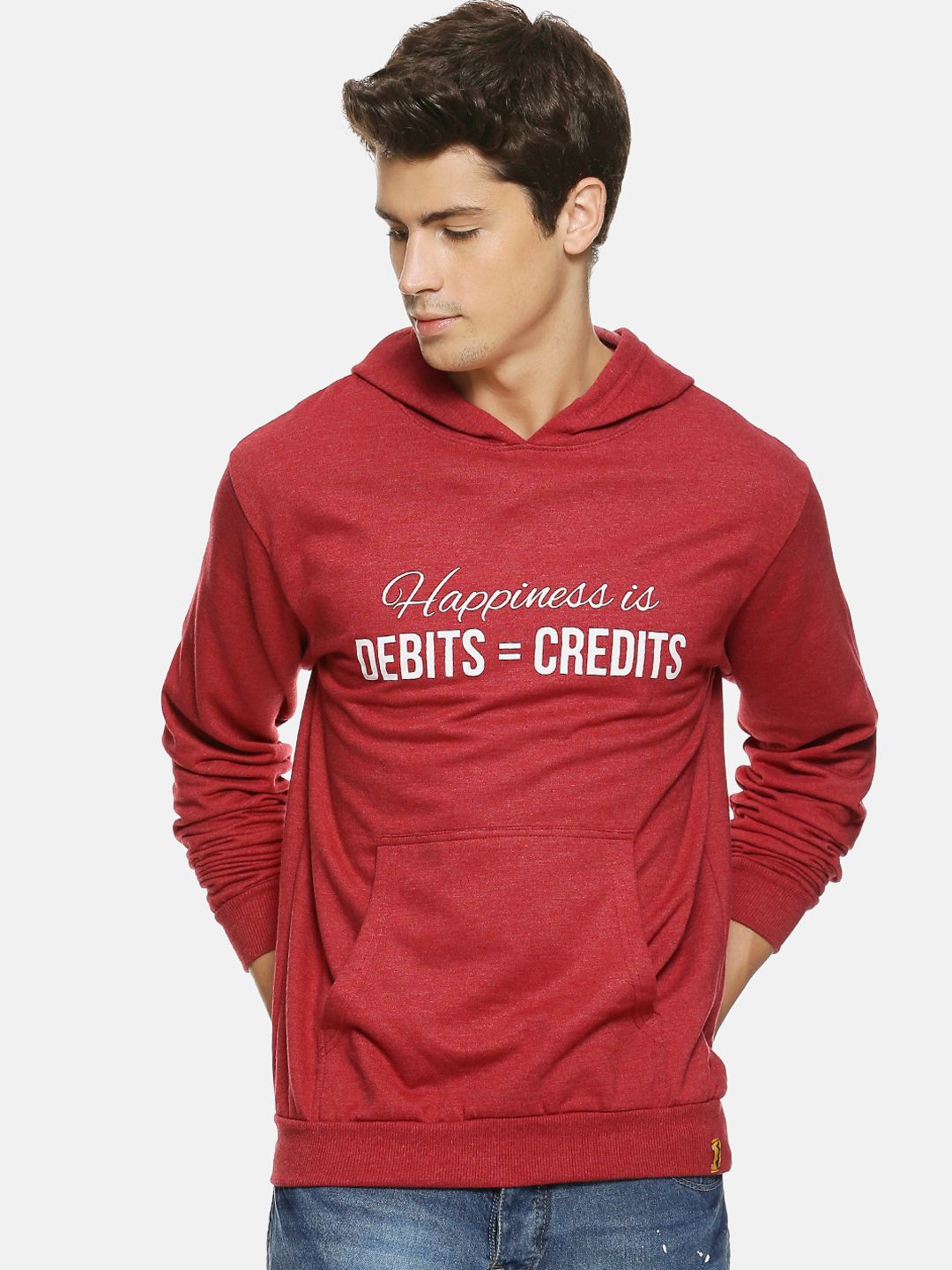 CAHOOT Men Maroon Printed Hooded Sweatshirt