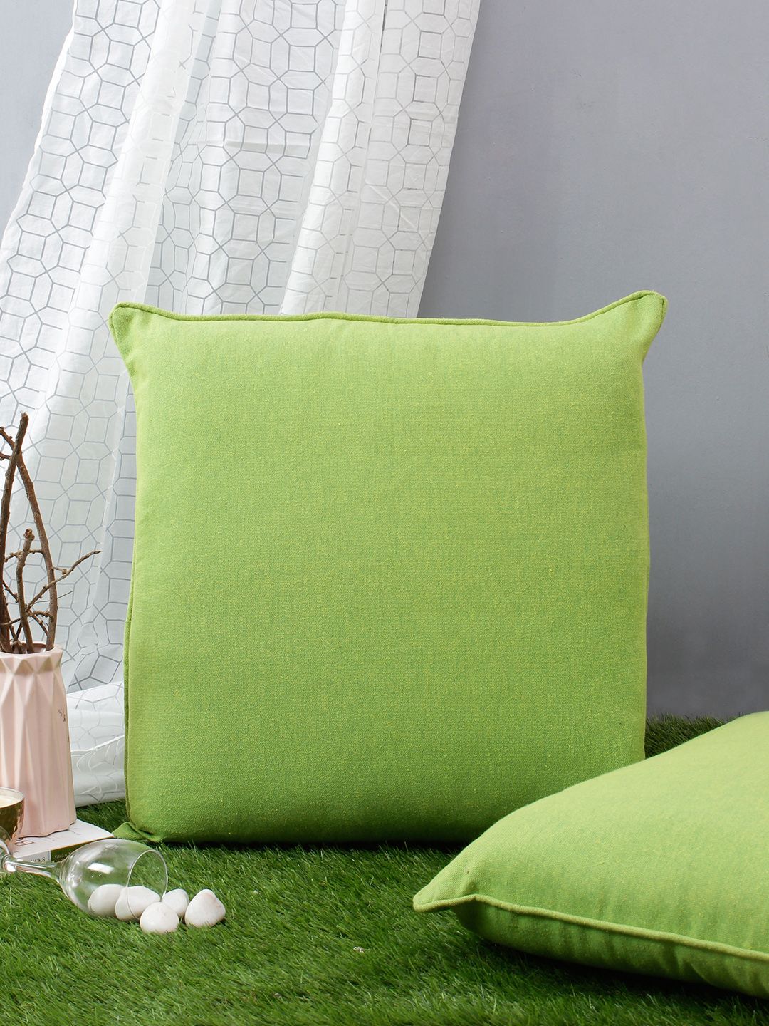 Soumya Green Set of 2 Solid Square Cushion Covers Price in India