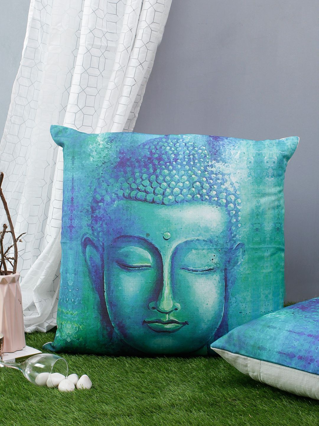 Soumya Blue Set of 2 Ethnic Motifs Square Cushion Covers Price in India