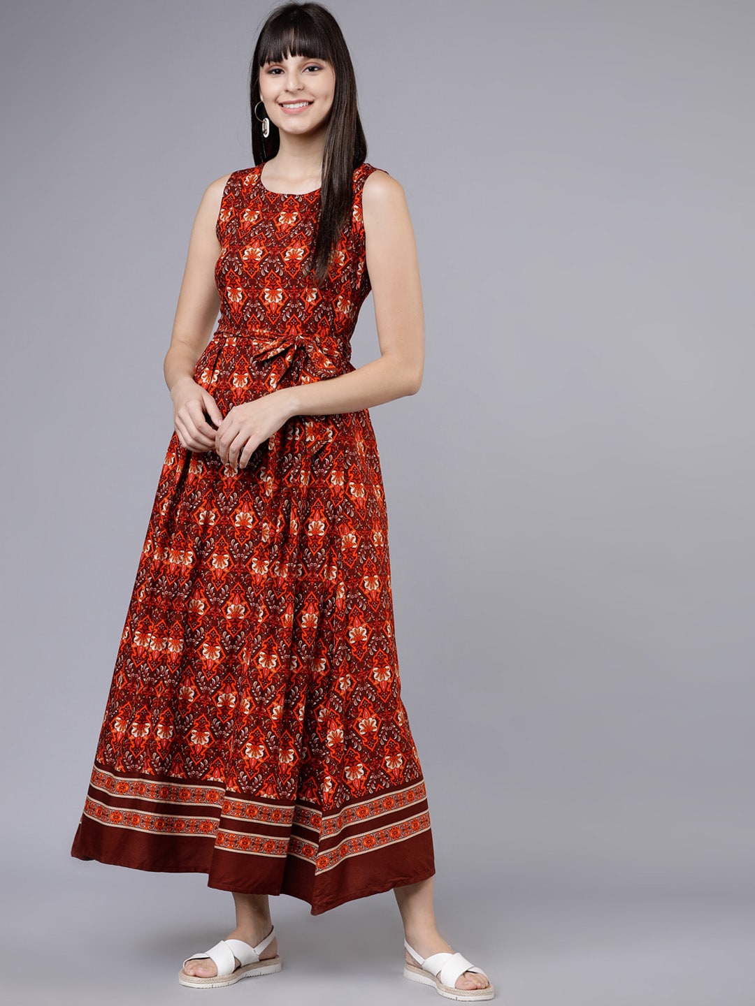 Tokyo Talkies Women Rust Fit and Flare Maxi Dress Price in India