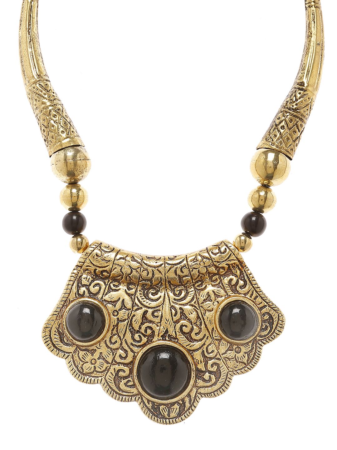 Bamboo Tree Jewels Gold-Toned & Black Metal Handcrafted Necklace Price in India