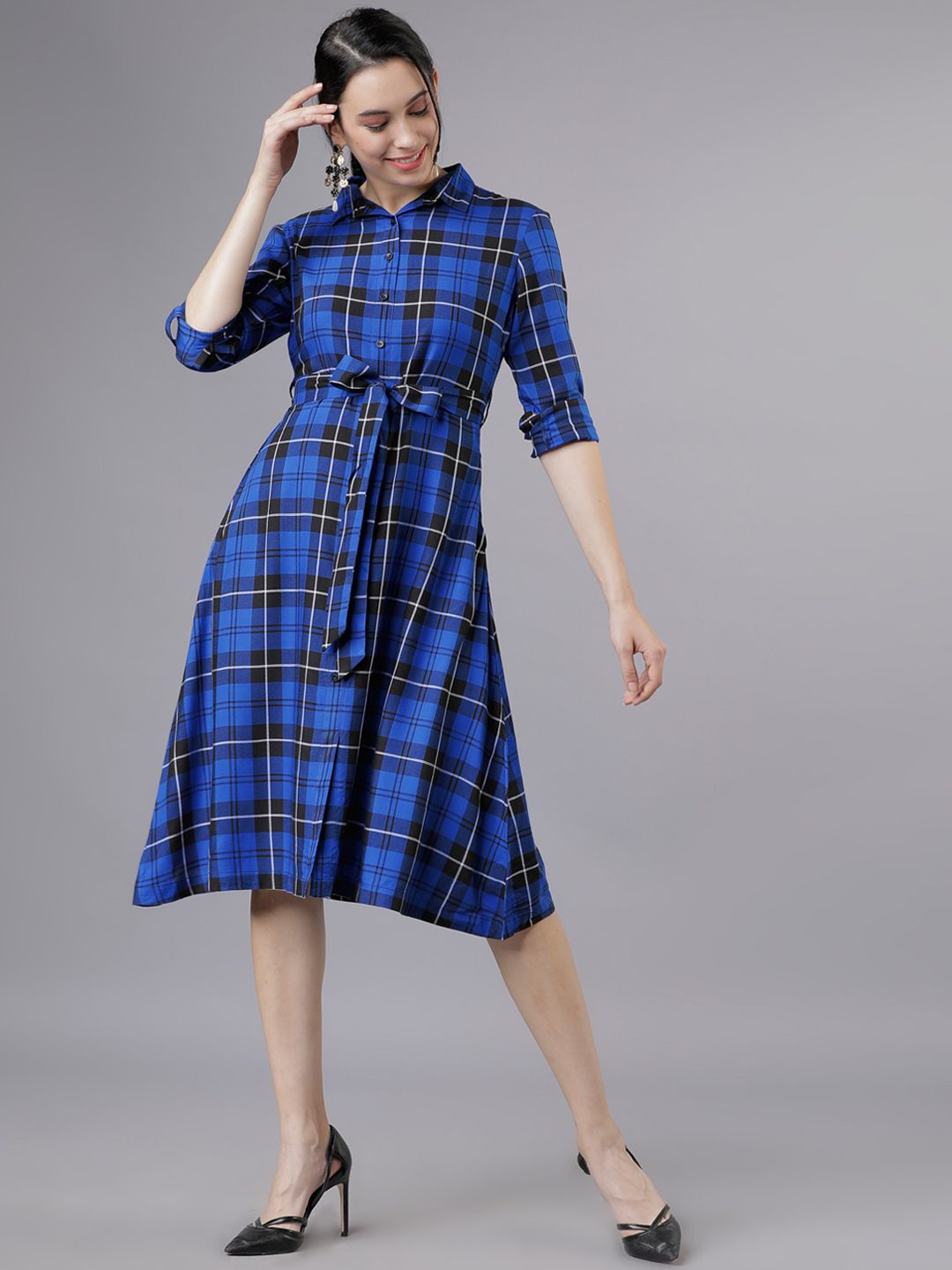 tokyo talkies women navy blue printed shirt dress