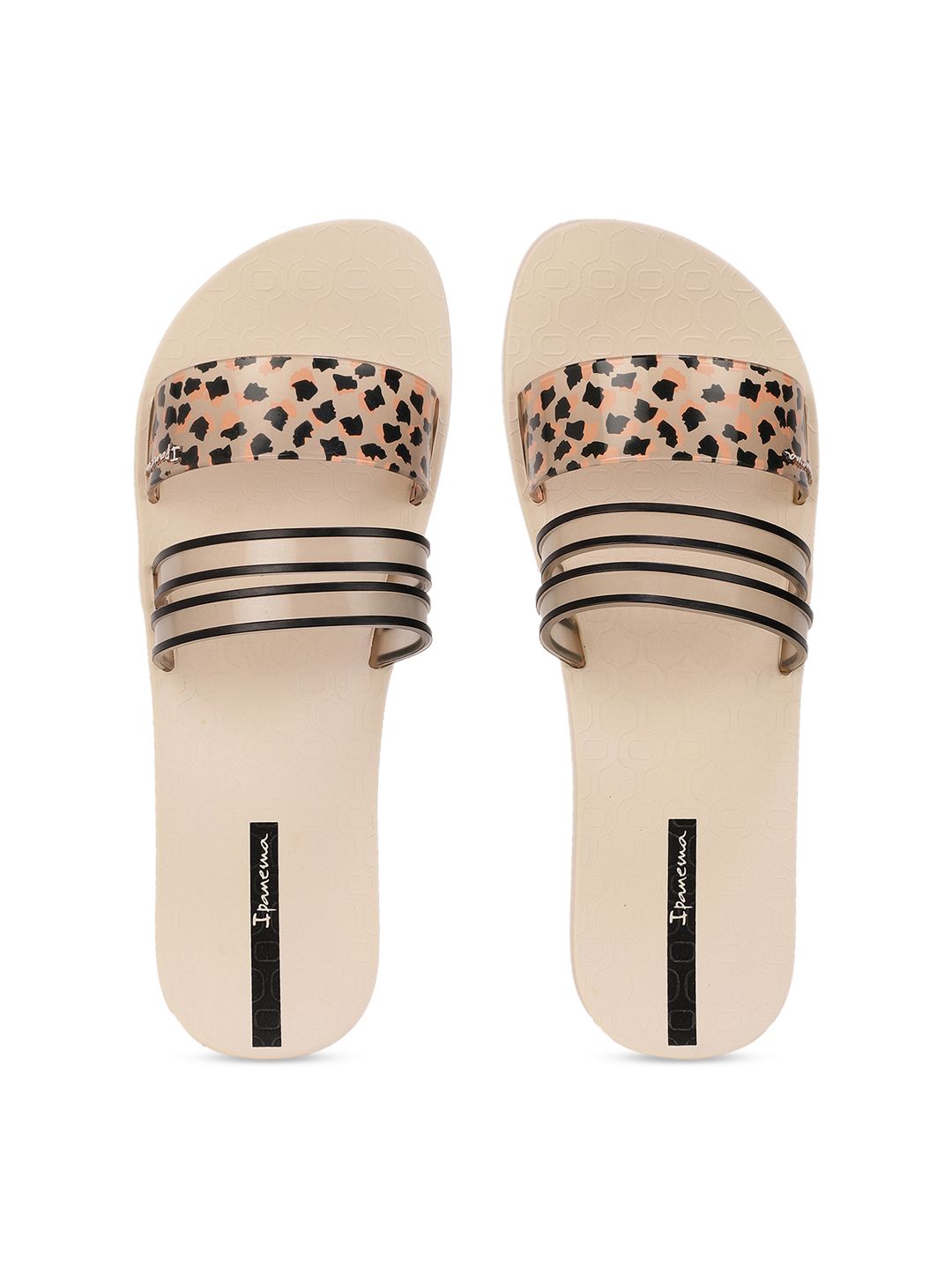 iPanema Women Beige & Black Printed Sliders Price in India