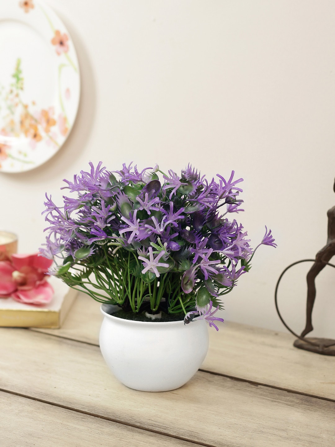 House Of Accessories Lavender & Green Artificial Flower Plant With Pot Price in India