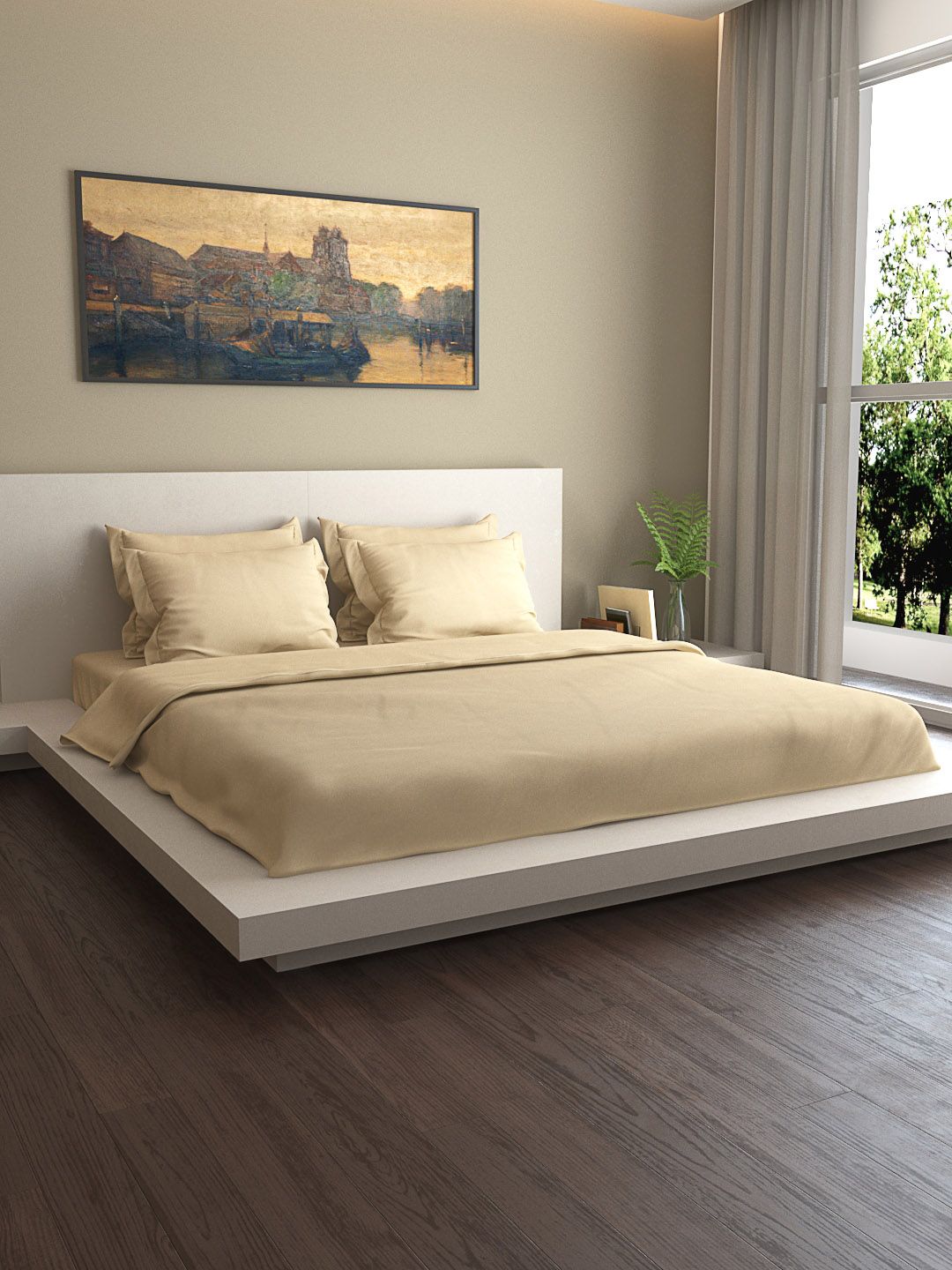 MARK HOME Beige Solid 400TC Bedding Set With Duvet Cover Price in India