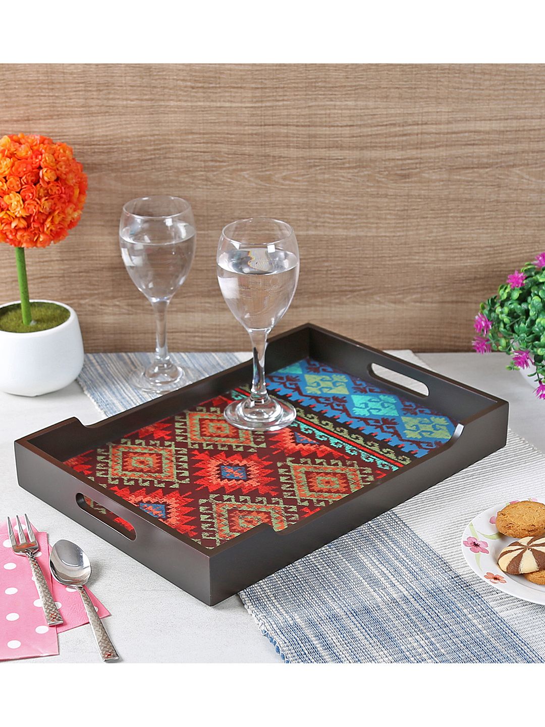 Reinvention Factory Black Medium Printed MDF Serving Tray Price in India