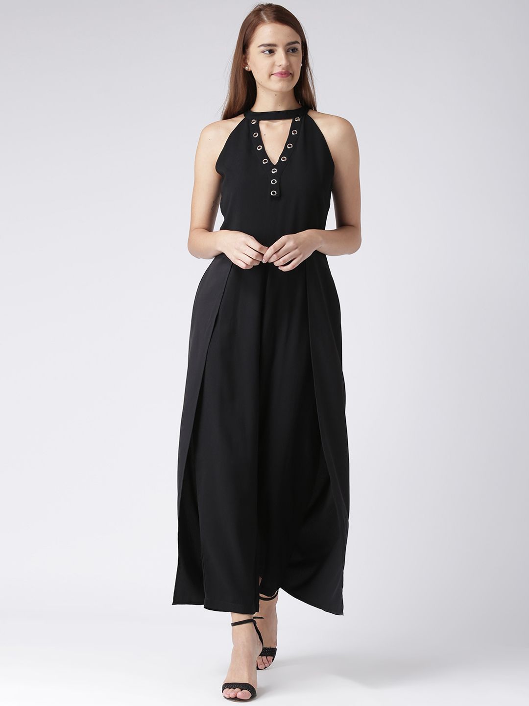 KASSUALLY Women Black Solid Layered Basic Jumpsuit Price in India