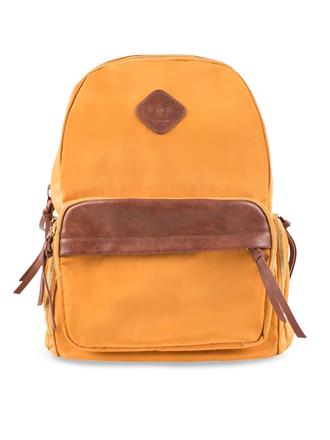 Chumbak Women Mustard Yellow & Brown Colourblocked Backpack Price in India