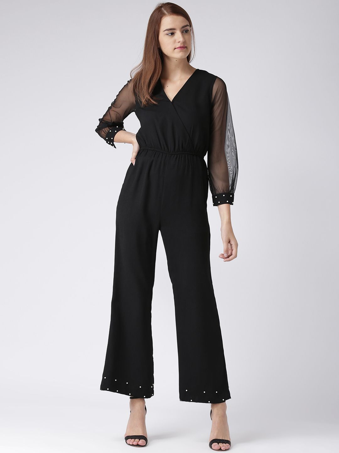 KASSUALLY Women Black Solid Basic Jumpsuit Price in India