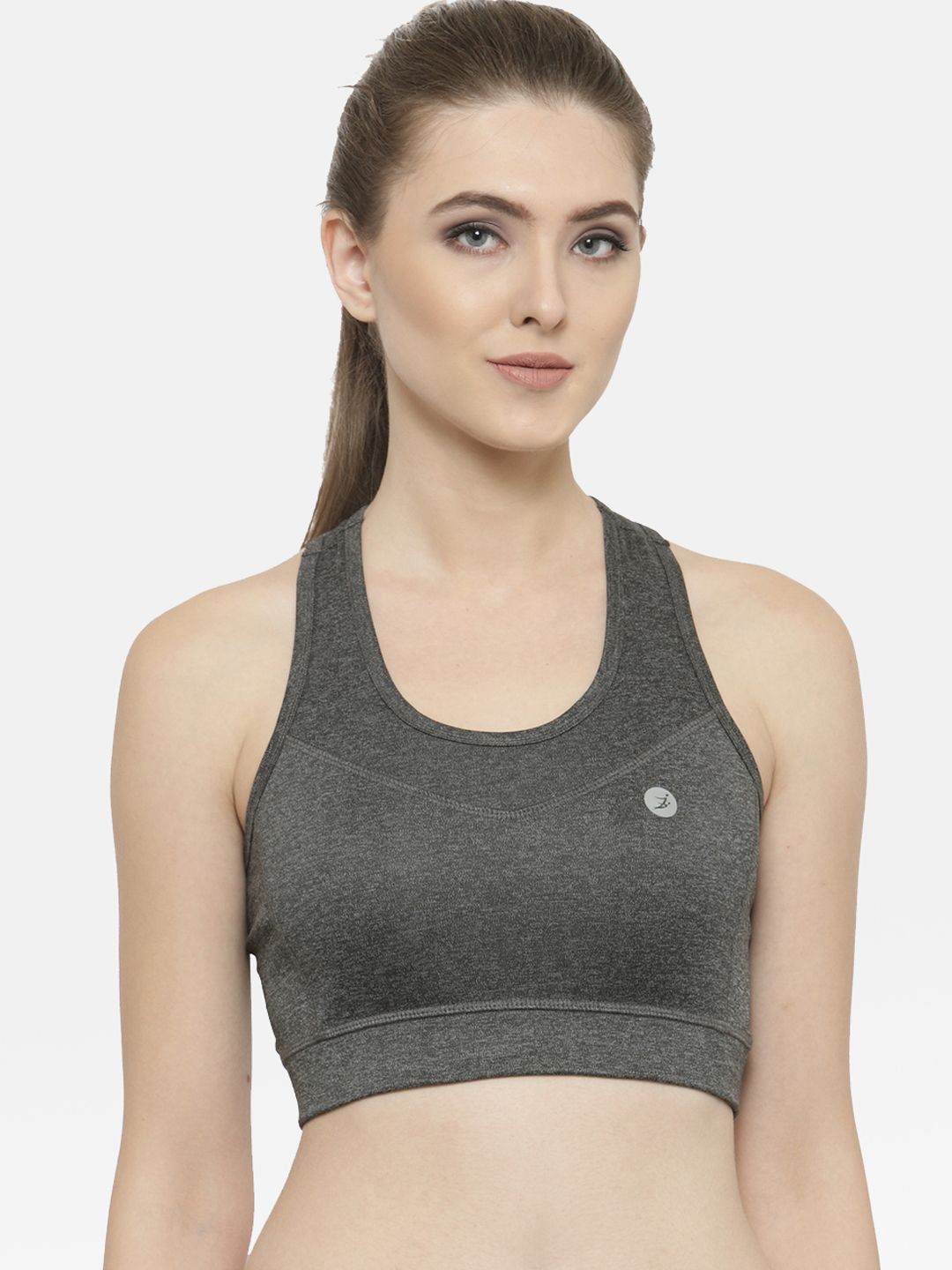 BUKKUM Charcoal Grey Solid Non-Wired Lightly Padded Sports Bra R-BSB19002 Price in India