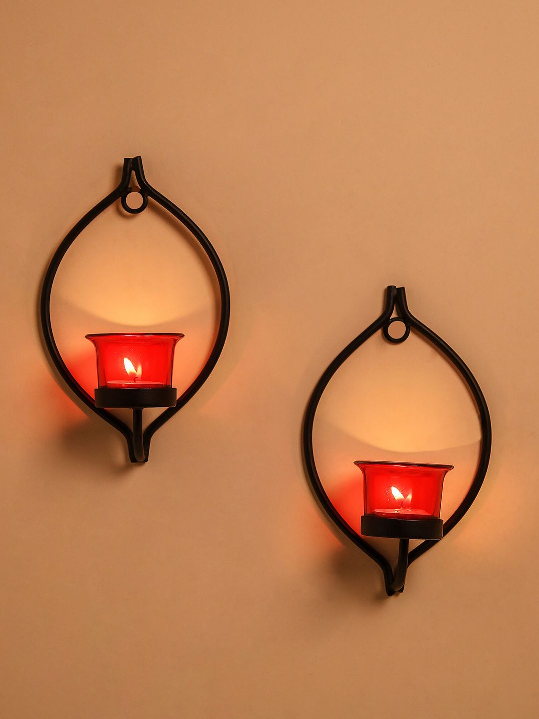 Homesake Set of 2 Black & Red Candle Holders Price in India