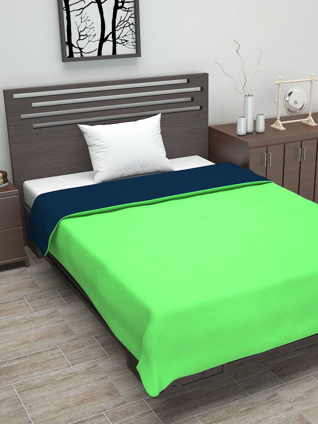 Divine Casa Green & Navy Blue Solid AC Room 110 GSM Single Reversible Bed Dohar Price in India