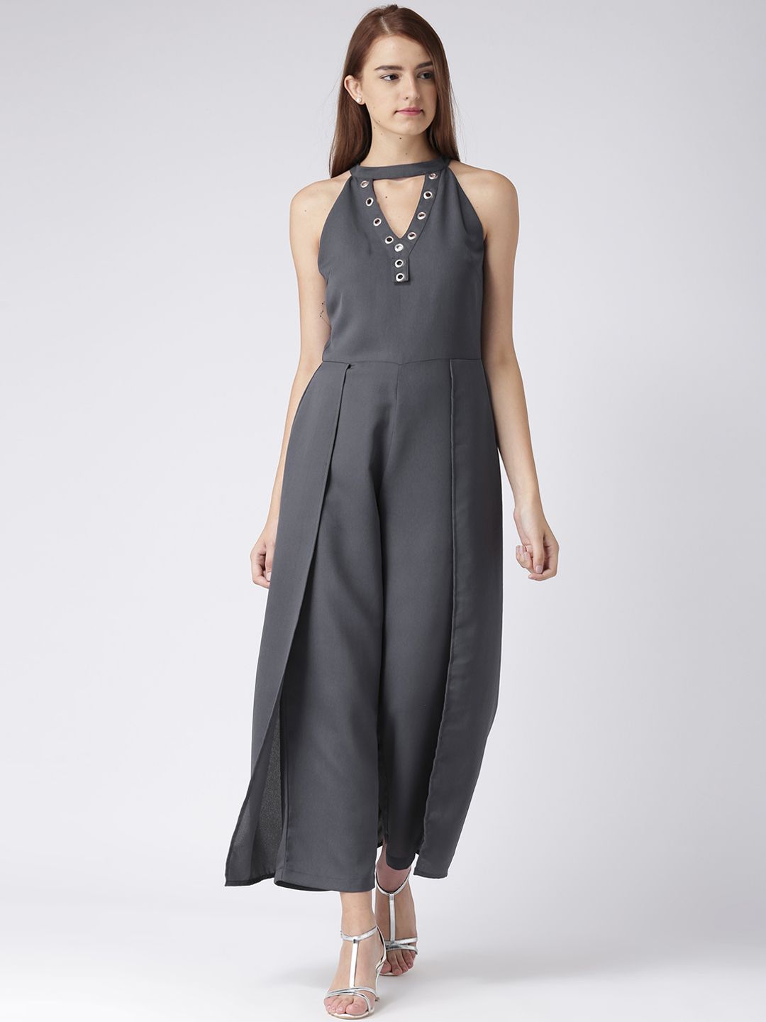 KASSUALLY Women Charcoal Grey Solid Layered Basic Jumpsuit Price in India