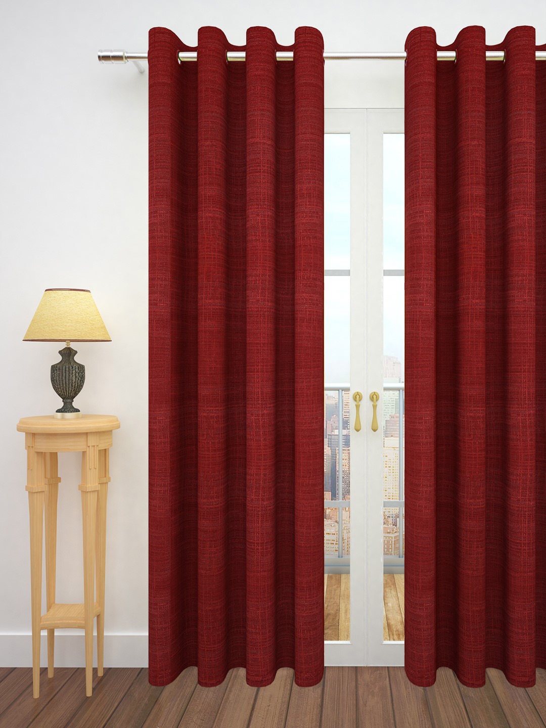Story@home Red Jacquard Textured Single Door Curtain Price in India