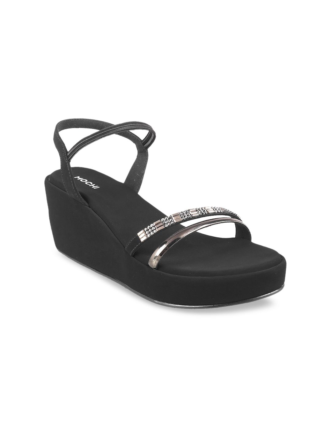 Mochi Women Silver-Toned Solid Sandals Price in India