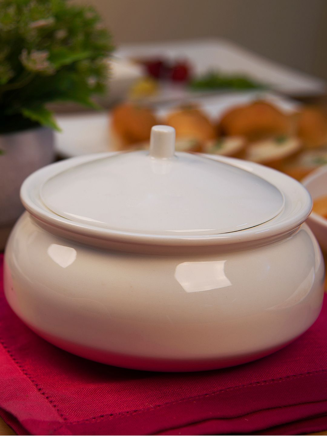 Homesake White Porcelain Round Serving Bowl With Lid Price in India