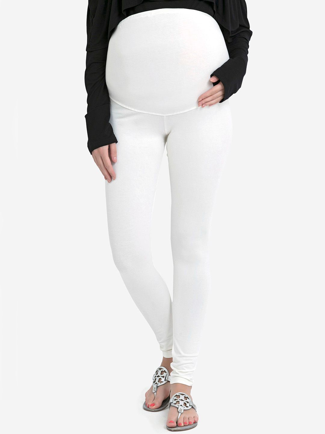 Blush 9 Maternity Women Off-White Solid Ankle-Length Maternity Leggings