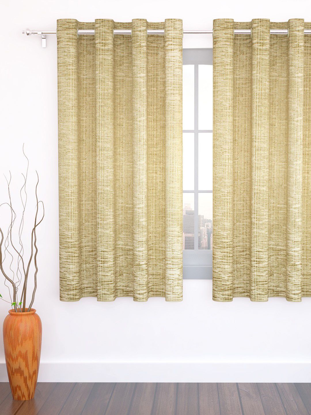Story@home Beige Set of Single Jacquard Textured Window Curtains Price in India