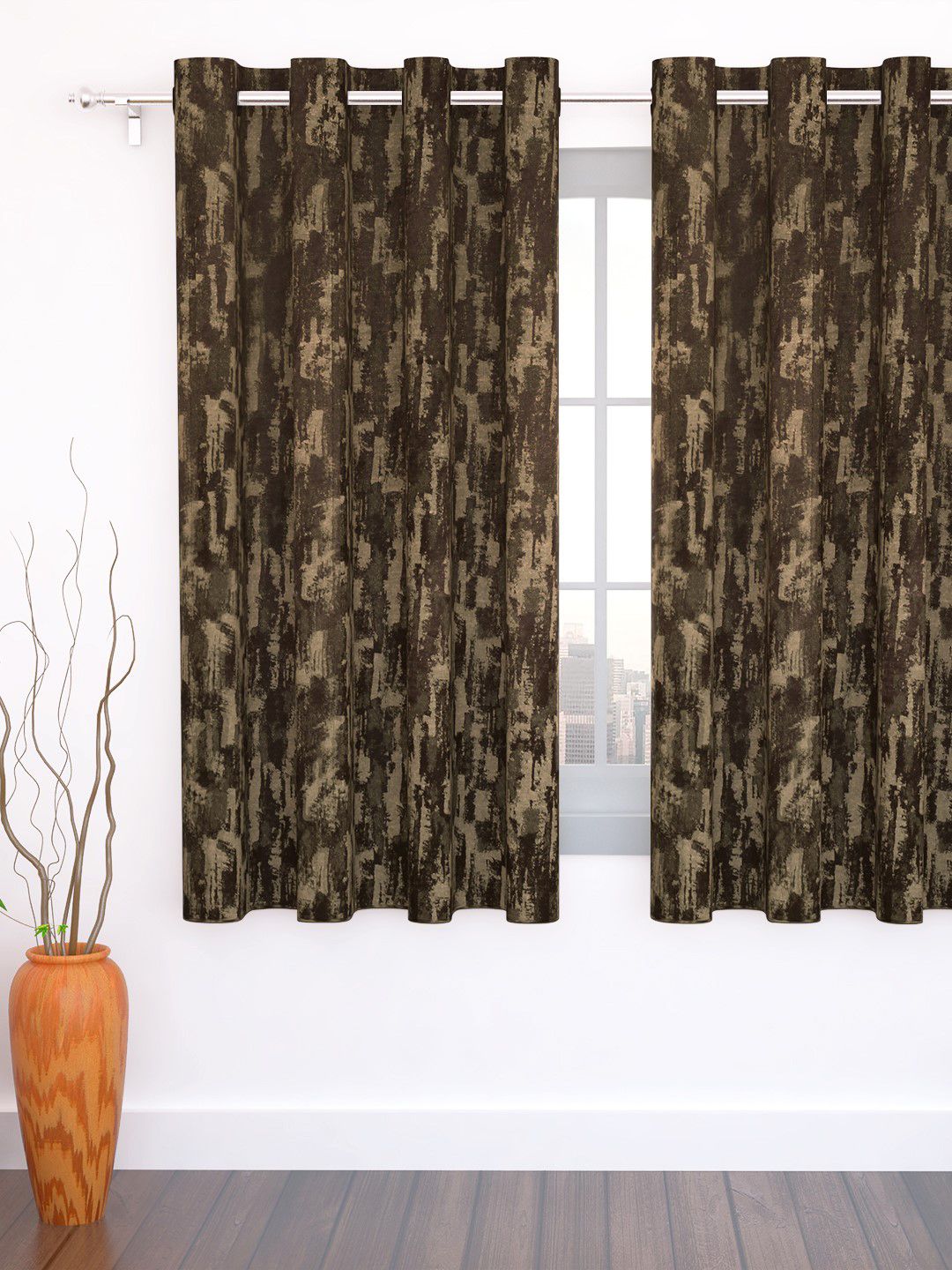 Story@home Brown & Beige Jacquard Textured Single Window Curtain Price in India