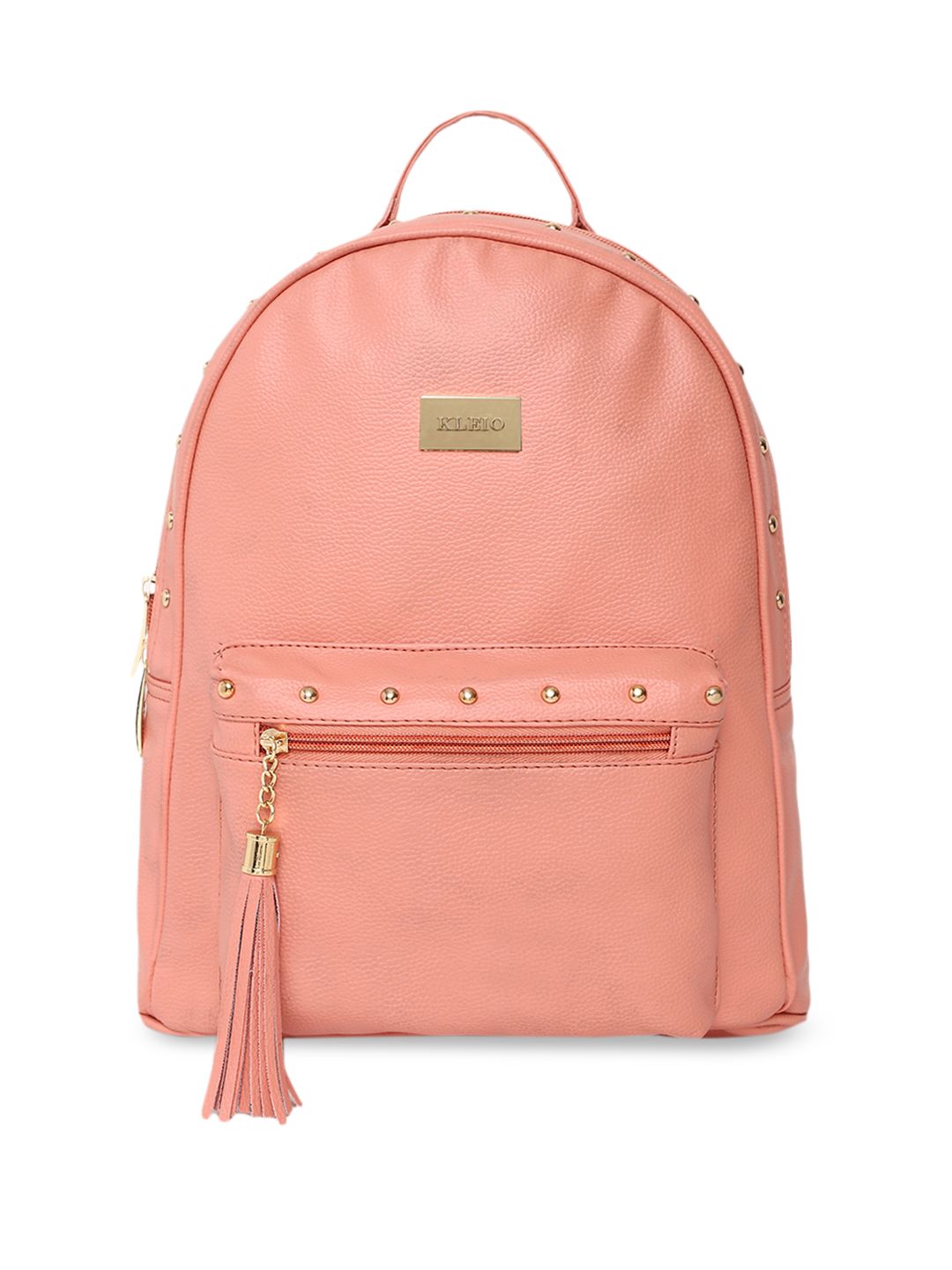 KLEIO Women Peach-Coloured Solid Backpack Price in India