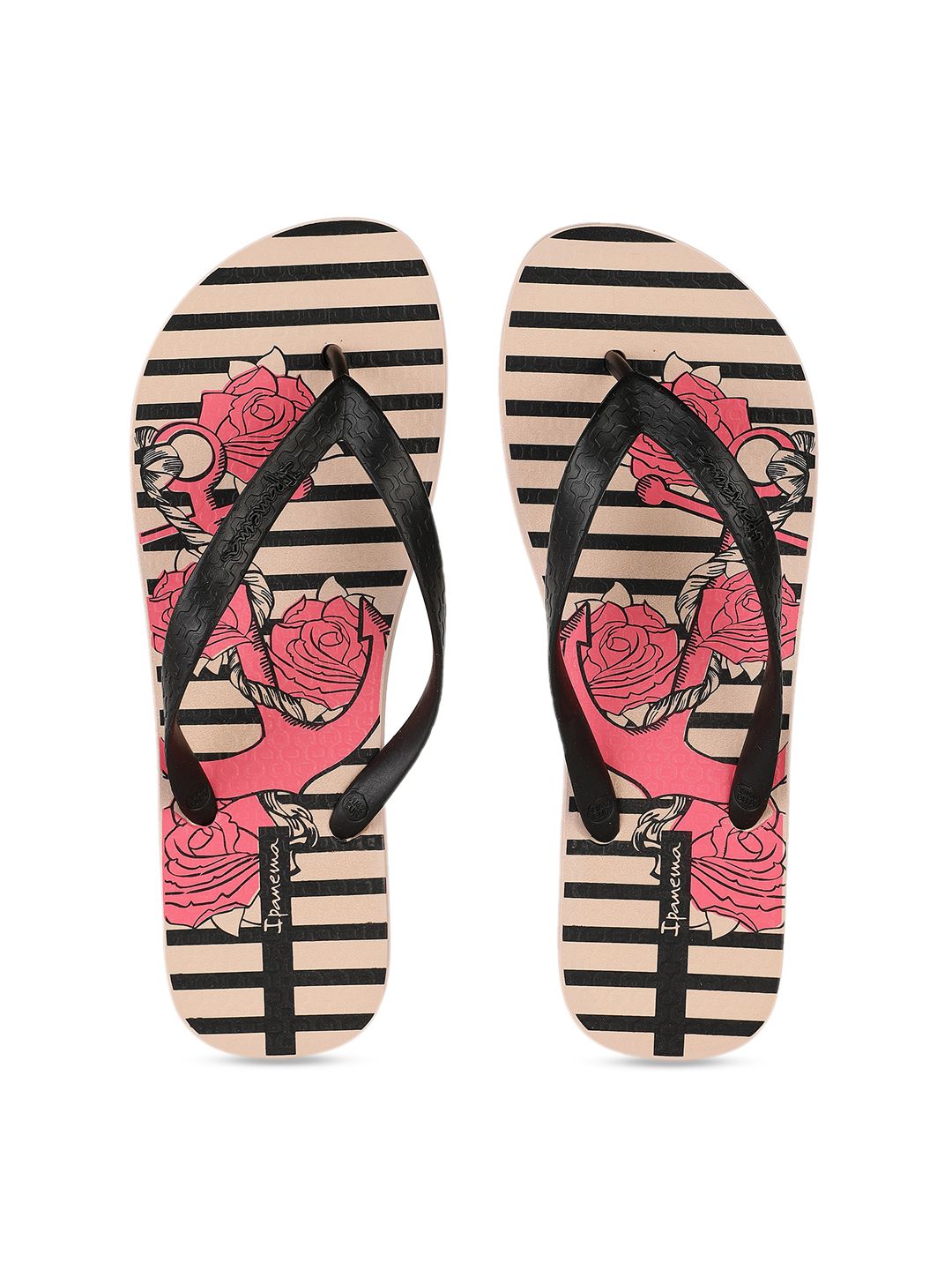 iPanema Women Beige & Black Striped Thong Flip-Flops Price in India