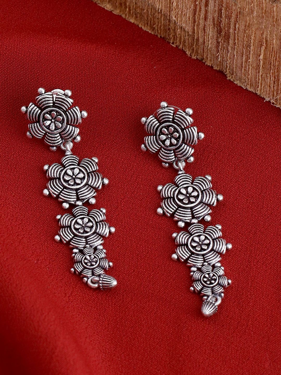 Voylla Silver-Plated & Oxidised Drop Earrings Price in India