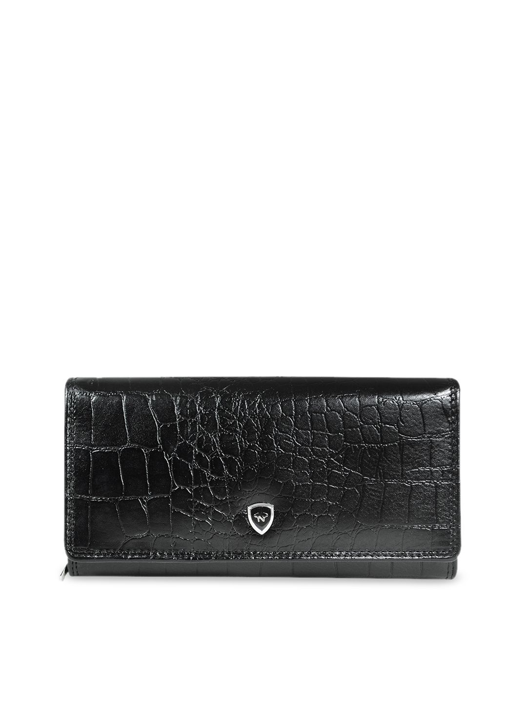 CALFNERO Women Black Croc Pattern Leather Two Fold Wallet Price in India