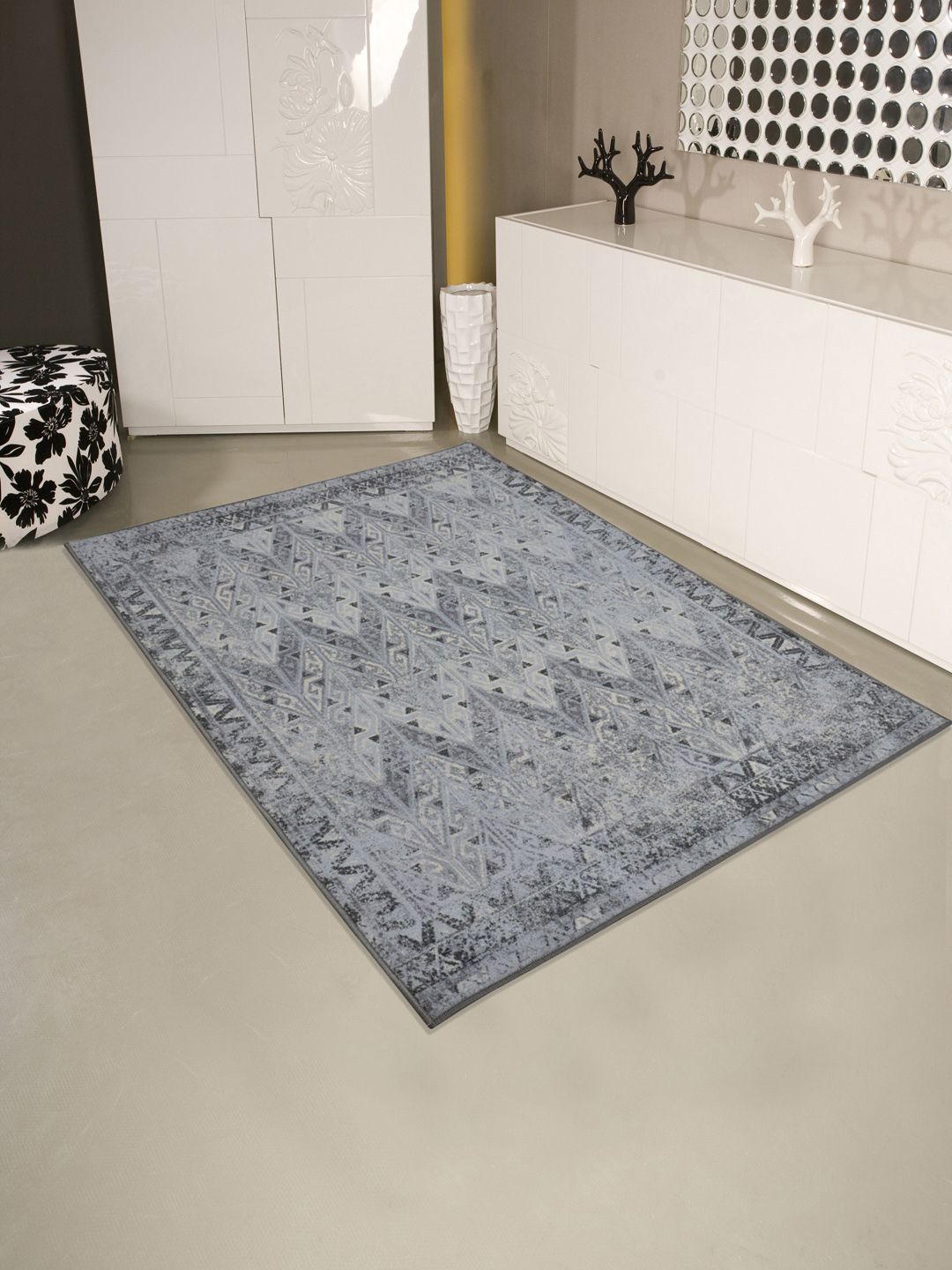 RUGSMITH Grey Printed Anti-Skid Carpets Price in India