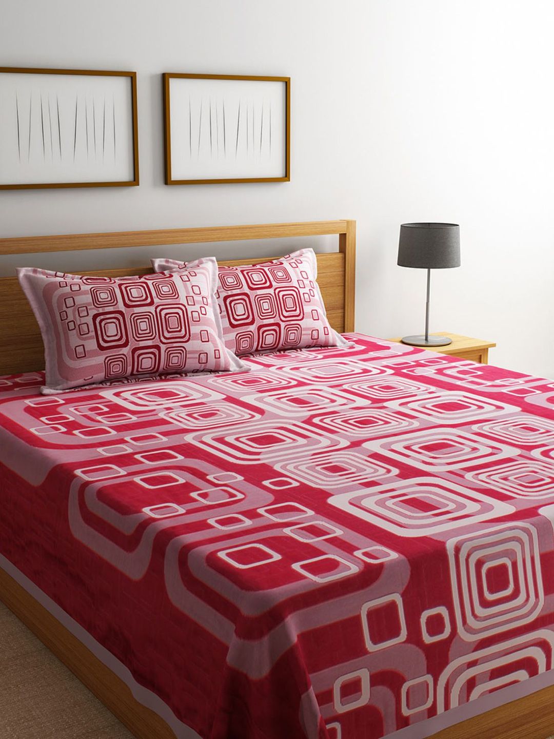 ROMEE Red & White Printed 180TC Reversible Double Bed Cover with 2 Pillow Covers Price in India