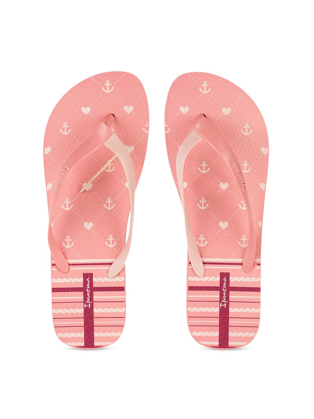 iPanema Women Peach-Coloured & Off-White Printed Thong Flip-Flops Price in India