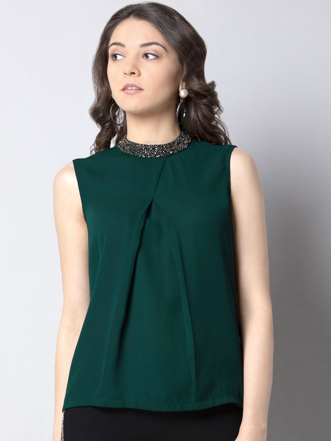 FabAlley Women Green Solid Top Price in India