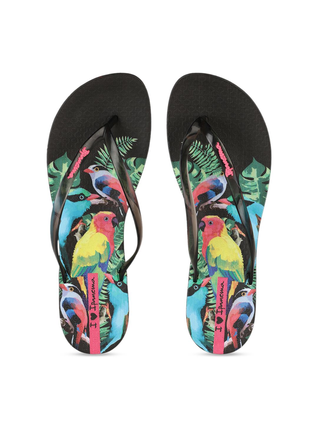 iPanema Women Black & Blue Printed Thong Flip-Flops Price in India