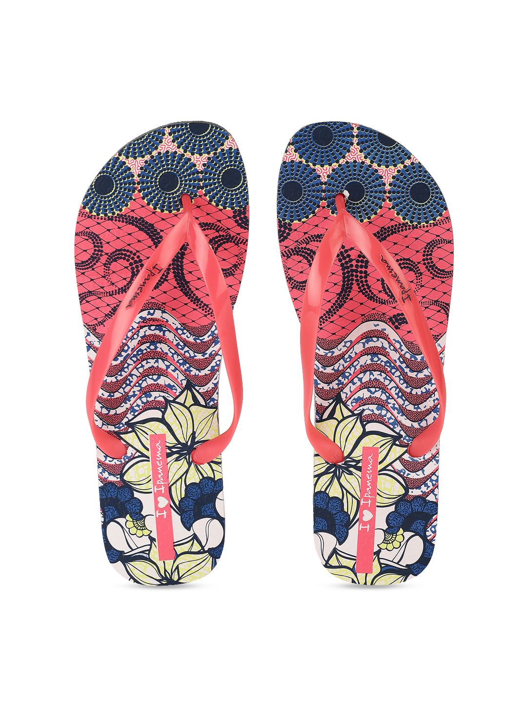 iPanema Women Pink & Navy Blue Printed Thong Flip-Flops Price in India