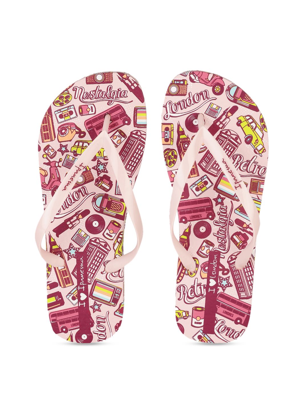 iPanema Women Pink & Burgundy Printed Thong Flip-Flops Price in India