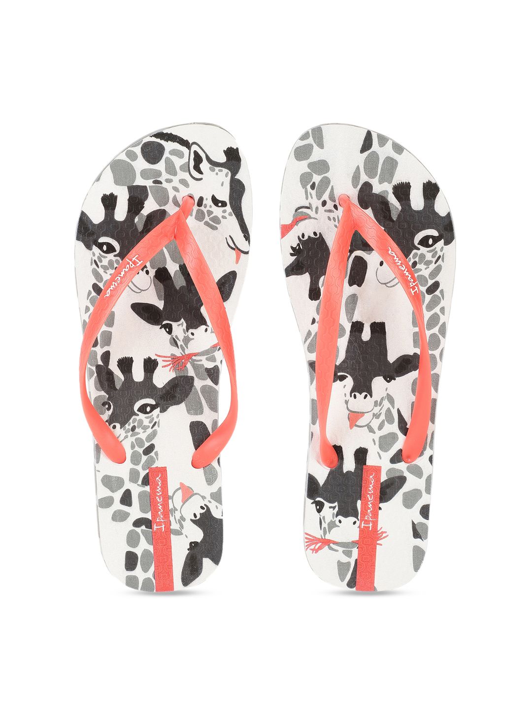 iPanema Women Coral Orange & Grey Giraffe Print Thong Flip-Flops Price in India