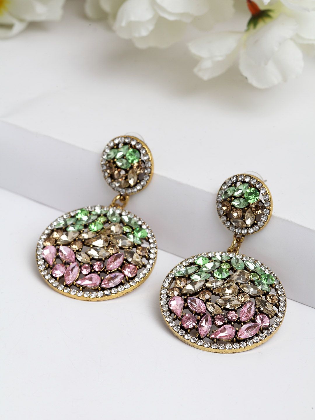 AVANT-GARDE PARIS Multicoloured & Gold-Plated Teardrop Shaped Drop Earrings Price in India