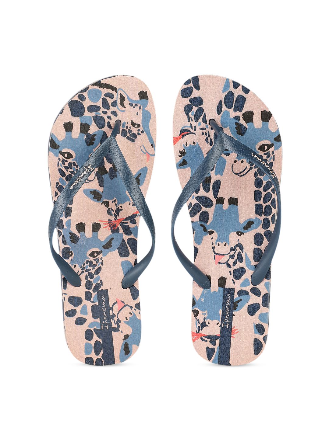 iPanema Women Navy Blue & Peach-Coloured Giraffe Print Thong Flip-Flops Price in India