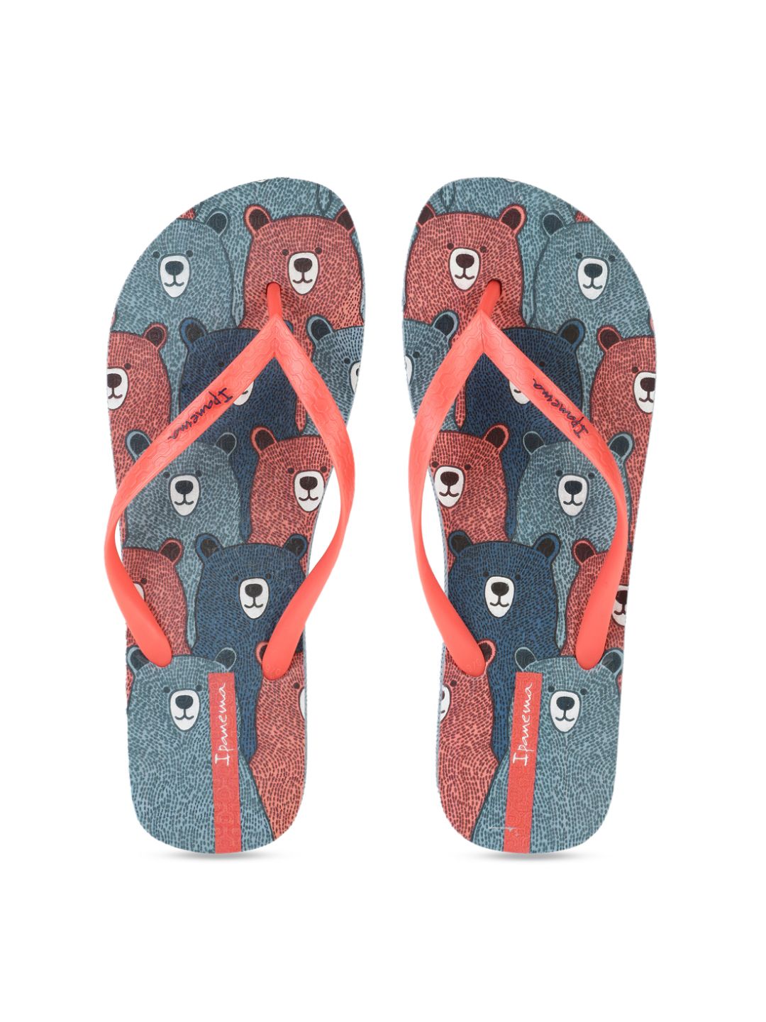 iPanema Women Coral Orange & Navy Blue Printed Thong Flip-Flops Price in India