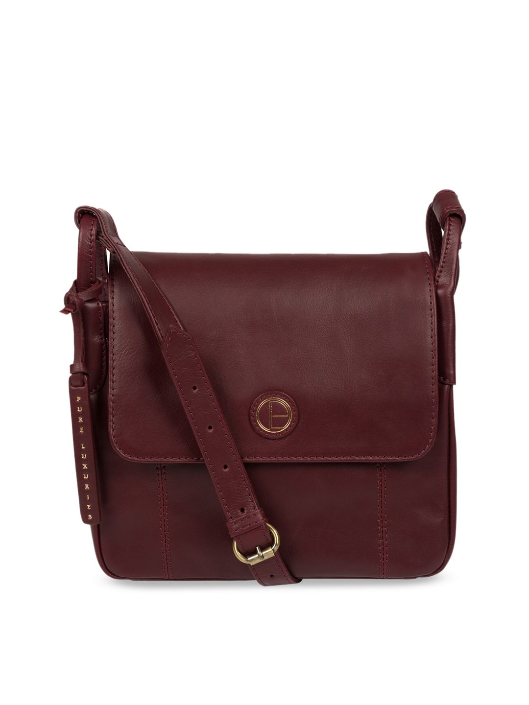 PURE LUXURIES LONDON Women Burgundy Solid Genuine Leather Houghton Sling Bag Price in India