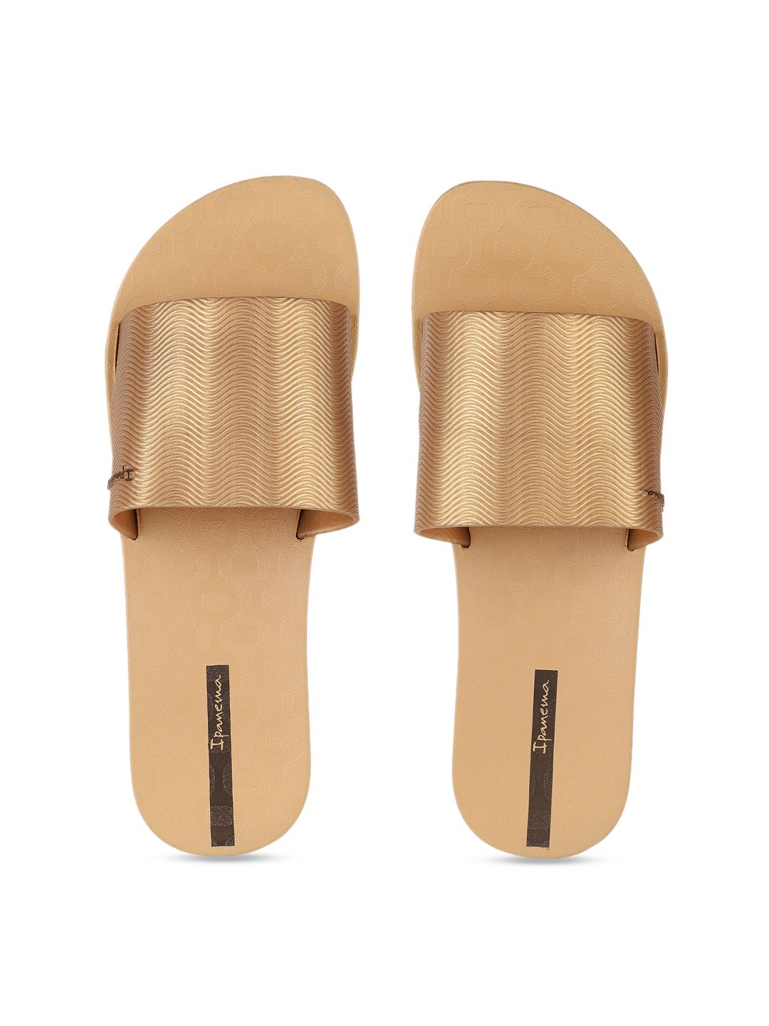 iPanema Women Gold-Toned Self Design Sliders Price in India