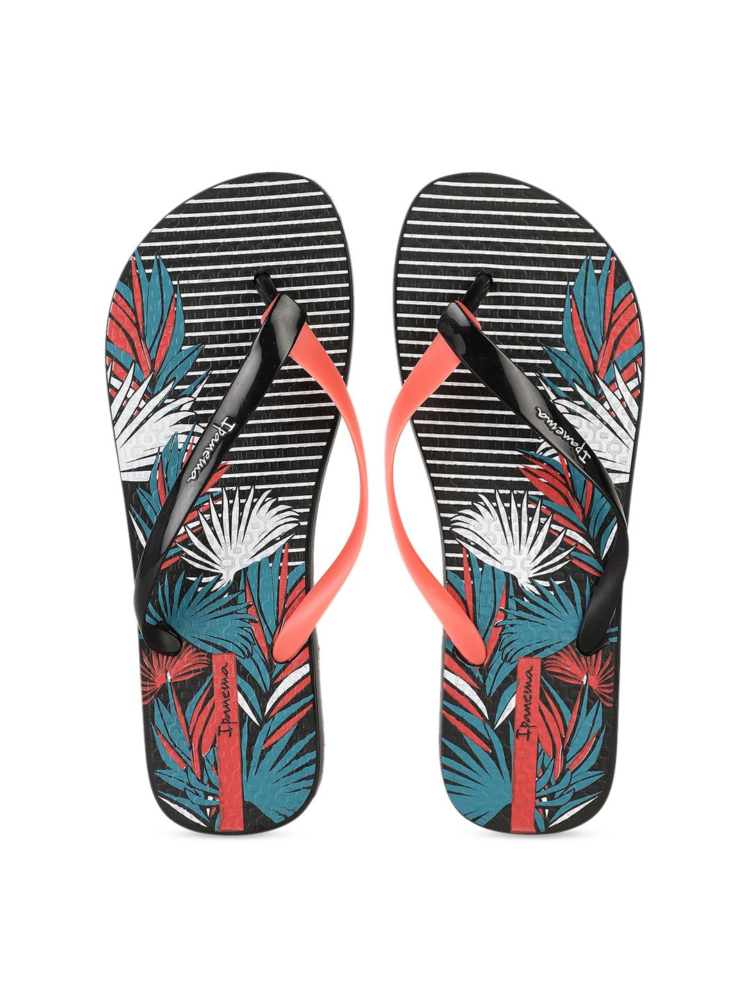 iPanema Women Black & Blue Printed Thong Flip-Flops Price in India