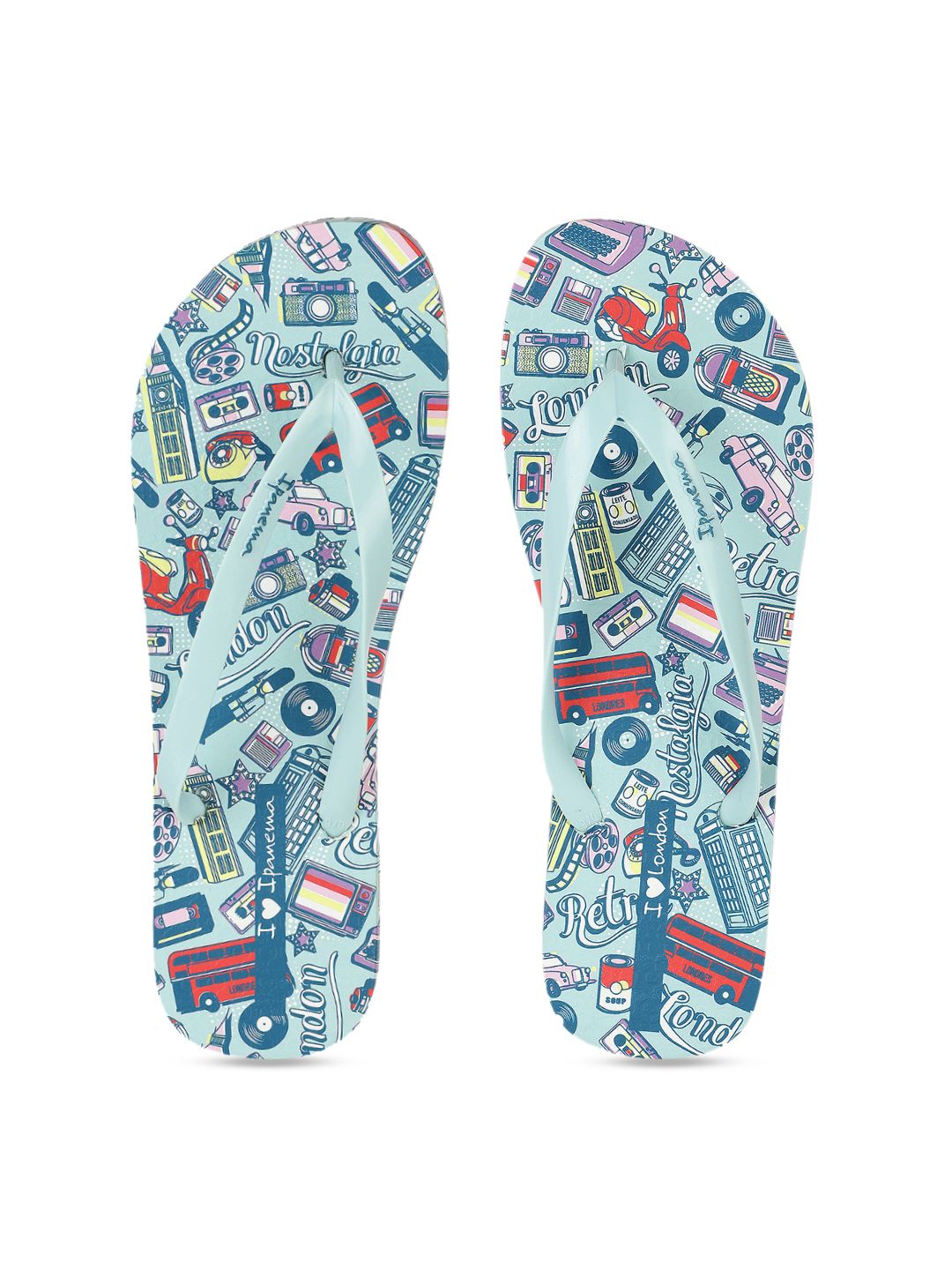 iPanema Women Mint Green & Blue Printed Thong Flip-Flops Price in India