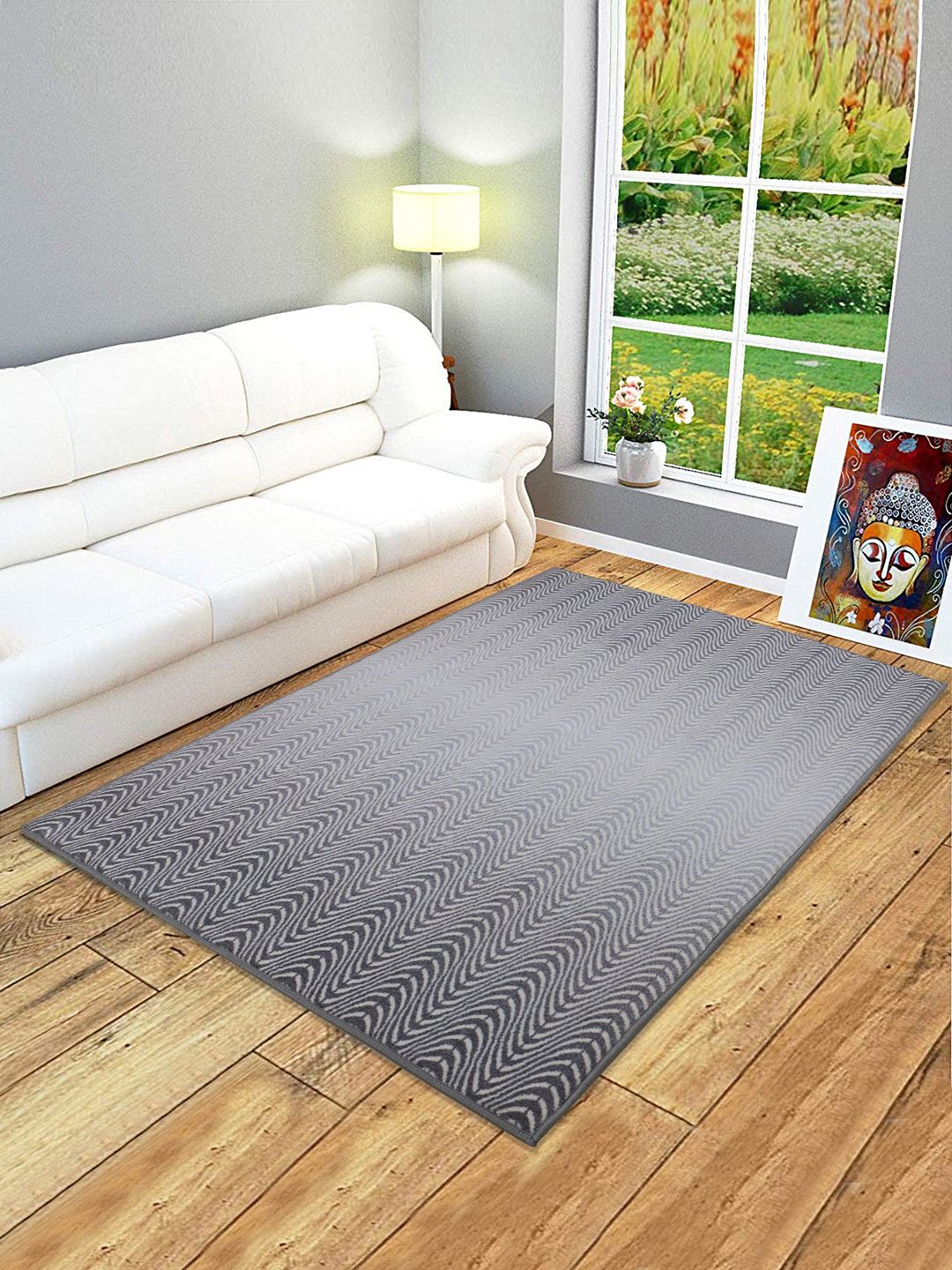 RUGSMITH Grey Printed Anti-Skid Carpets Price in India