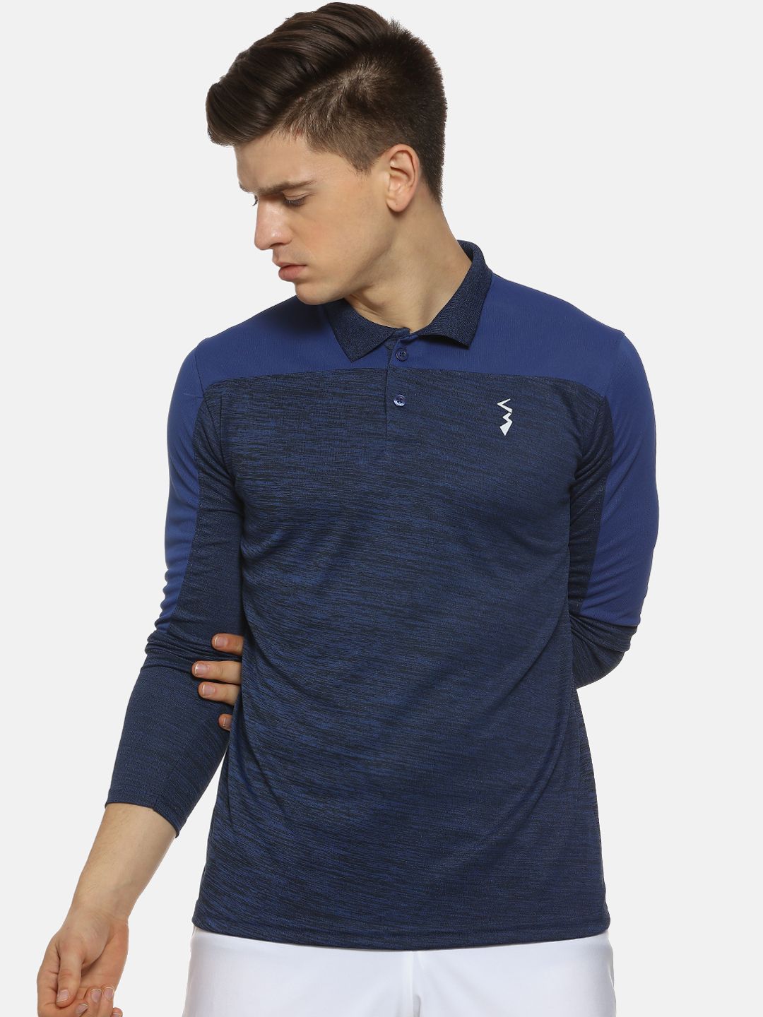 Campus Sutra Men Blue Colourblocked Polo Collar T-shirt