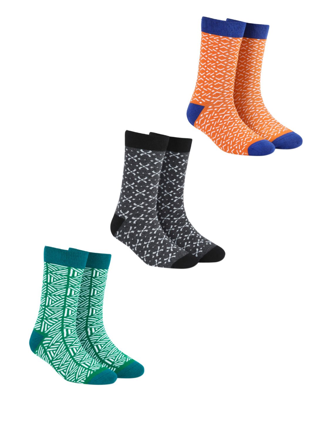 Dynamocks Unisex Pack of 3 Multicoloured Patterned Calf-Length Socks